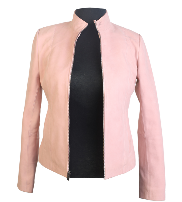 Women Pink Aviator Leather Jacket, Front