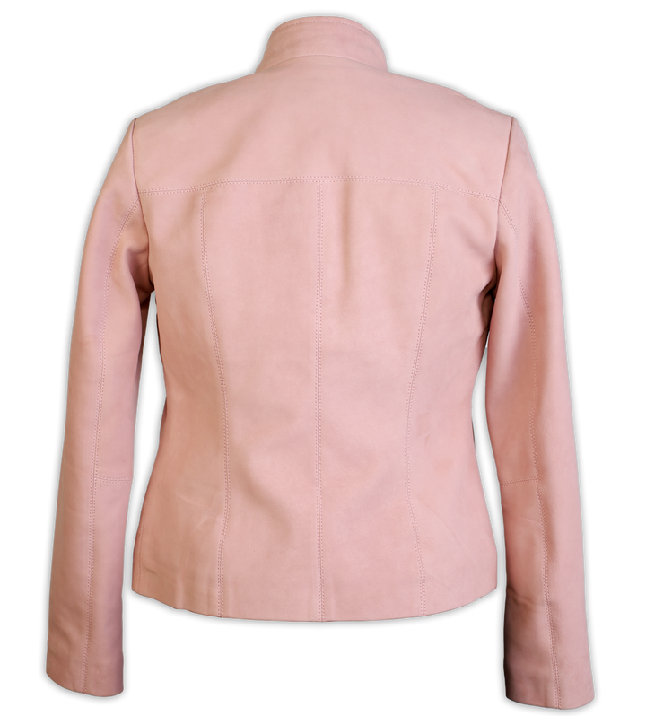 Women Pink Aviator Leather Jacket, Back