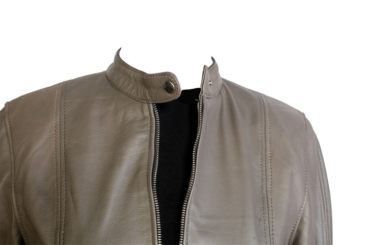 Grey Womens Aviator Jacket, collar closeup