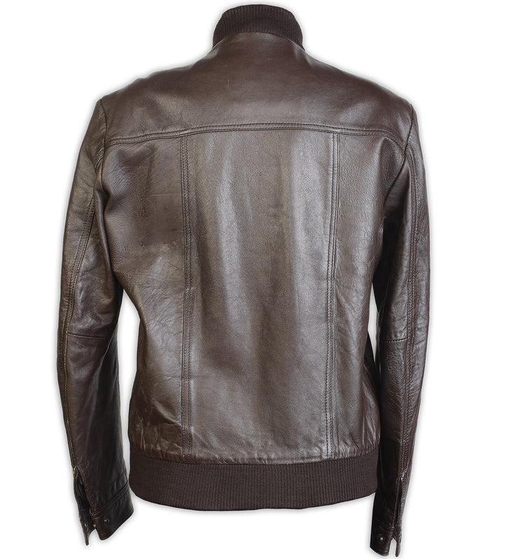 Men Brown Bomber Leather Jacket, Back