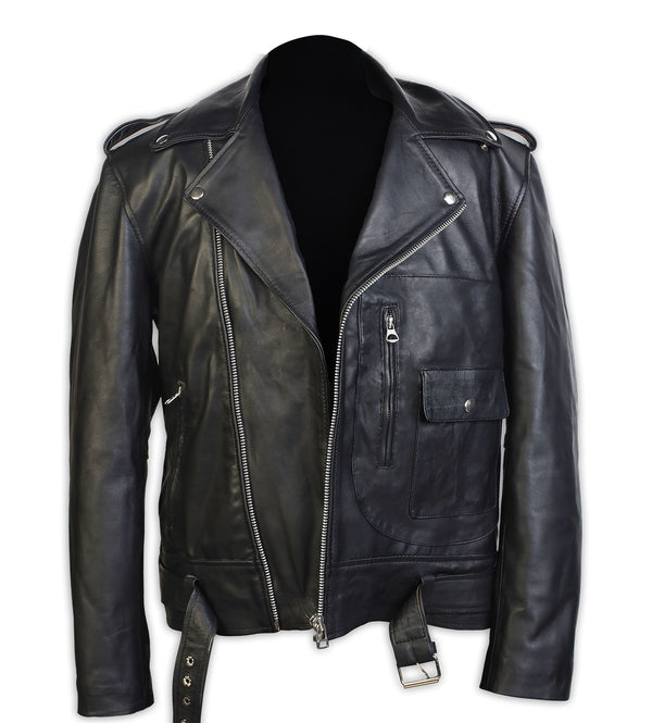 Men's Motorcycle Racer Leather Jacket, Front