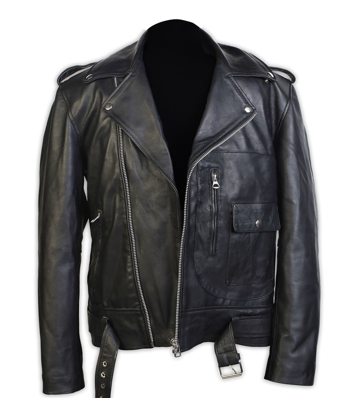 Men's Motorcycle Racer Leather Jacket, Front