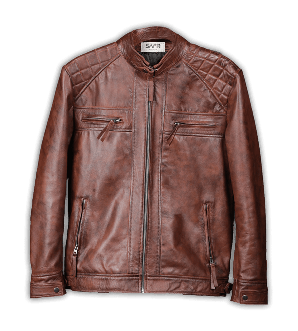 Mens Brown Quilted Bomber Jacket, Front