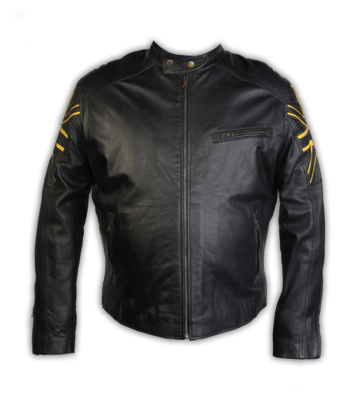 Mens Black Bomber Jacket Gold UK Flag Design, Front