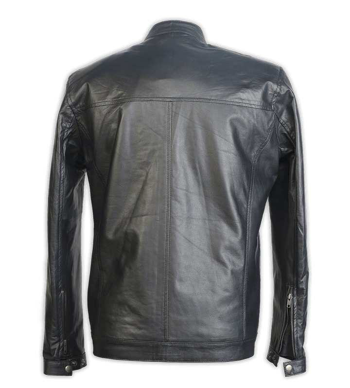 Mens Black Leather Aviator Jacket, Back