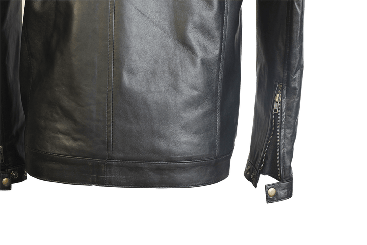 Mens Black Leather Aviator Jacket, back closeup