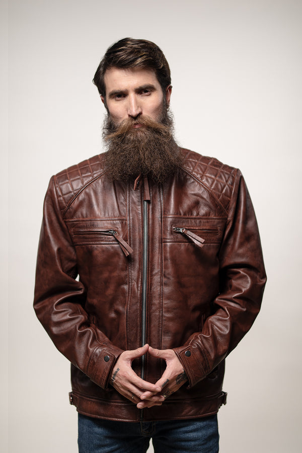 Mens Brown Quilted Bomber Jacket, Photoshoot Model