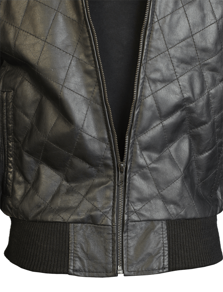 Women Bomber Jacket with Quilted Designs, bottom closup