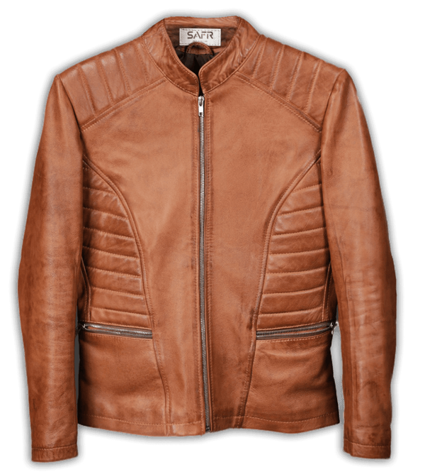 Womens Brown Ribbed Aviator Jacket, Front